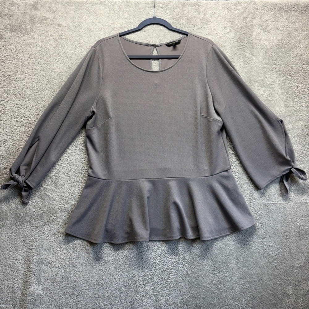 Banana Republic‎ Top Womens XL Gray Blouse Long Sleeve Tie Sleeves Office Career